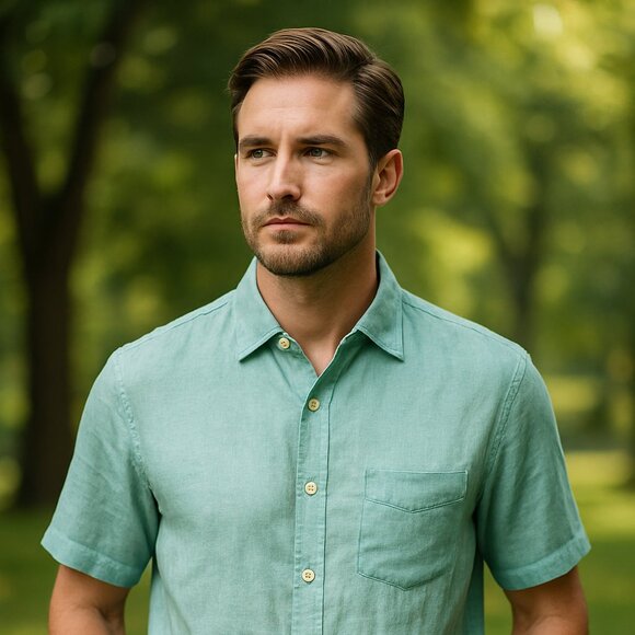Tommy Bahama Light Teal 100% Linen Button-Up Shirt – Size Medium - Picture 1 of 10